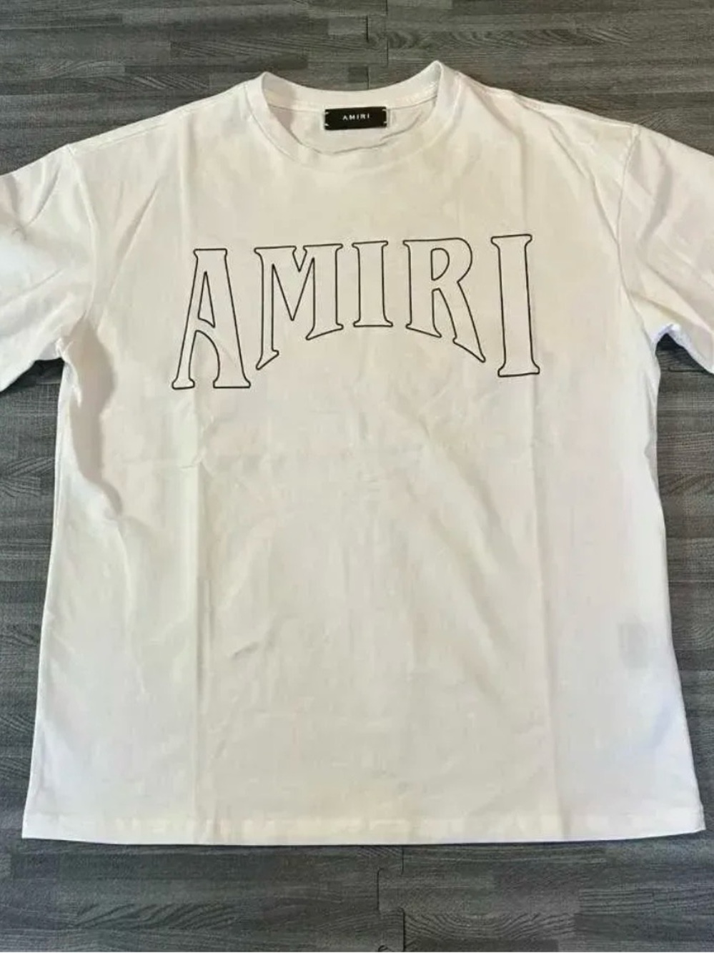AMIRI White Short Sleeve Logo Tee with Black Outline